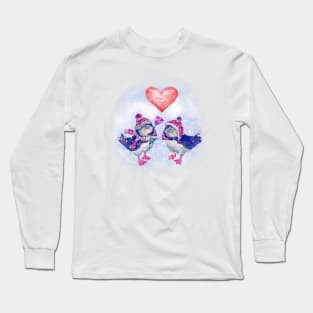 valentine's day, northern birds and heart Long Sleeve T-Shirt